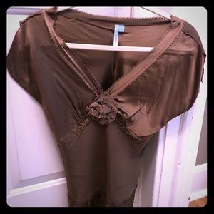 Brown silk v neck shirt from Anthropologie